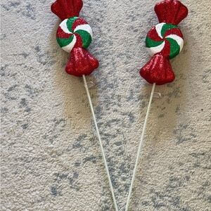 Christmas candy glitter picks red and green lot of 2